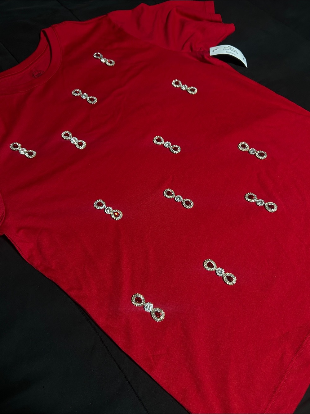 wonder nation Red Short-Sleeve Tee with Rhinestone Bow Accents